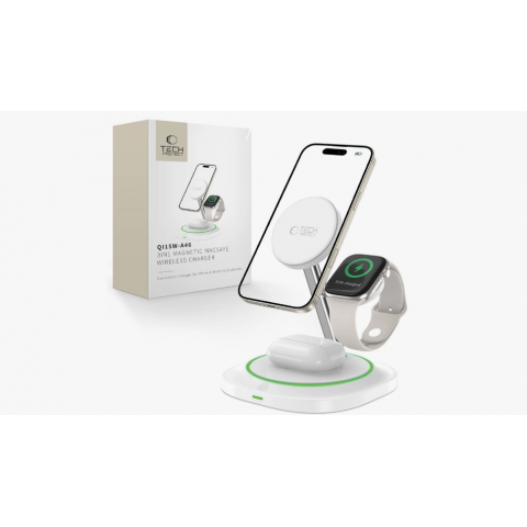 Belaidis įkroviklis Apple 15W MagSafe baltas Tech-Protect QI15W-A46 (3-in-1) 